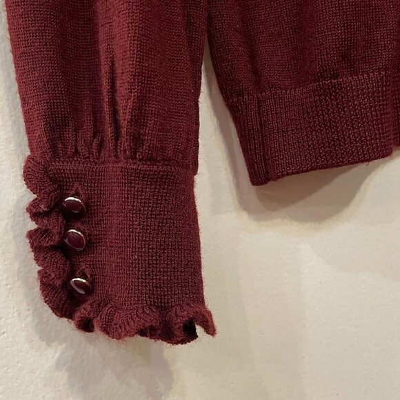 EUC Sezane Hazel Merino Wool Ruffle Cuff Sweater Burgundy Medium - Picture 6 of 10